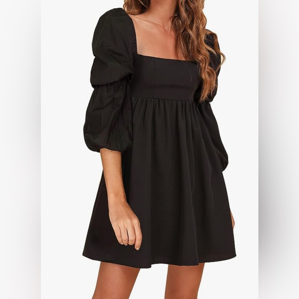 Puffed Sleeve Black Dress